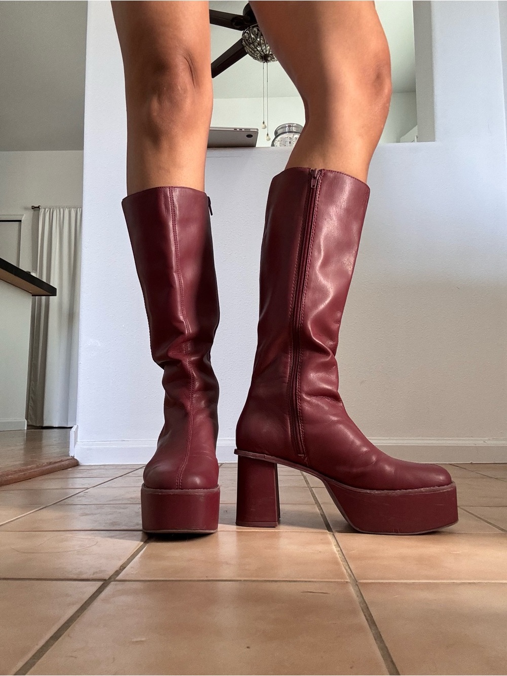 OAK + FORT Burgundy Platform Knee-High Boots